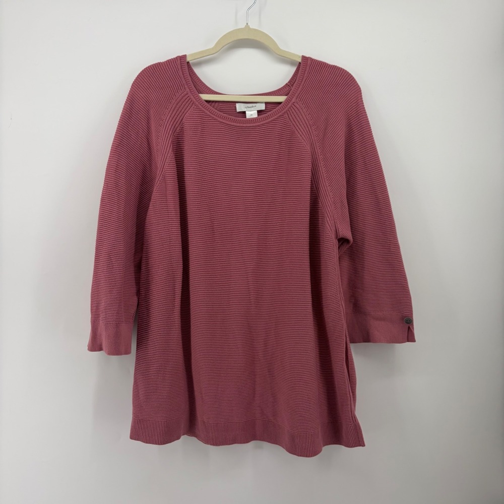 cj banks Womens 2X Mauve Pullover Sweater Ribbed 3/4 Sleeve Button Cuff Scoop